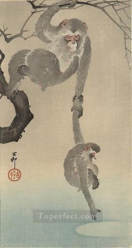 monkey with her child Ohara Koson Shin hanga Oil Paintings